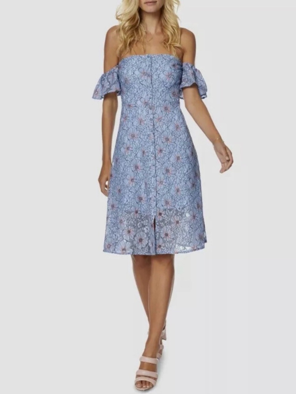 NWOT AVEC LES FILLES Floral‎ Lace Off-the-Shoulder A-line Mini Dress, Size 0